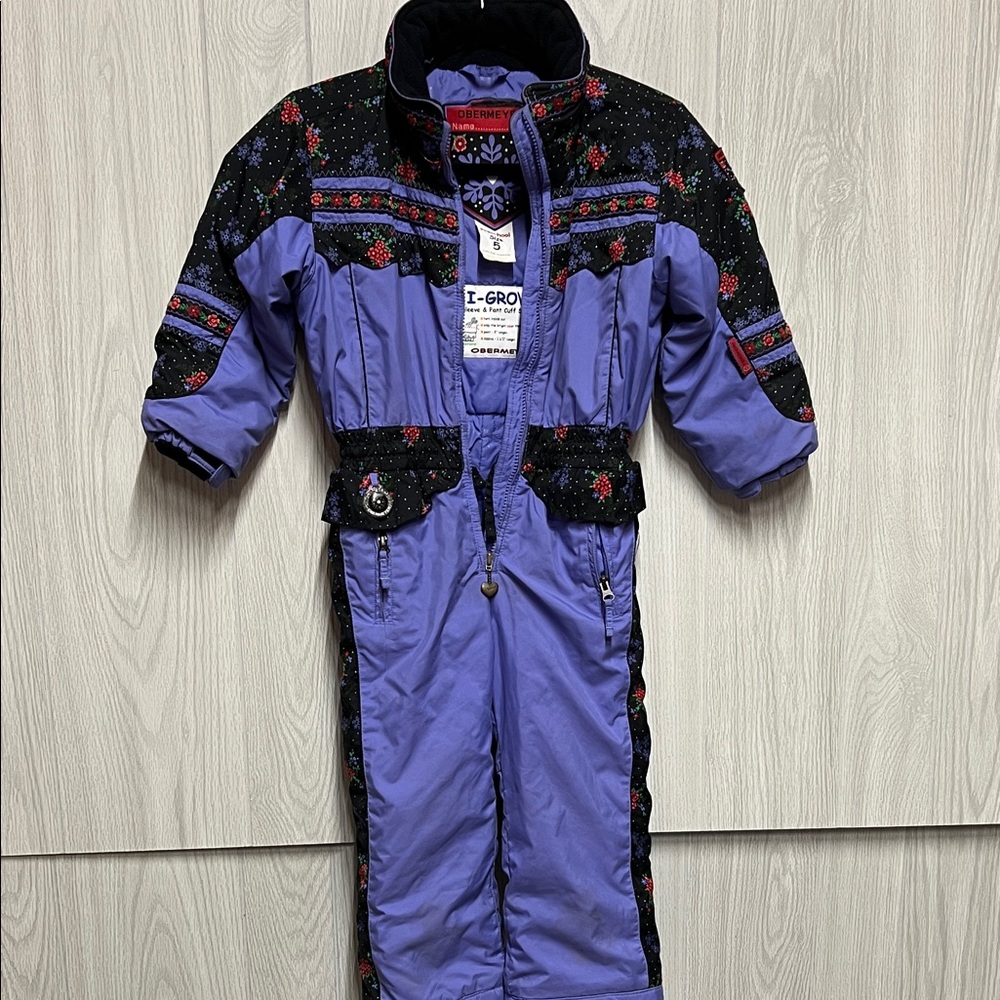 Obermeyer I-Grow Kids Sz 5 Floral Snowsuit Purple/Black